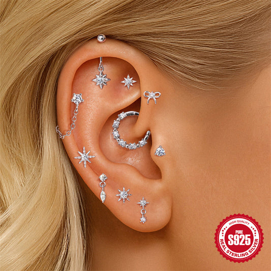 Octagram Bowknot Horse-eye Moissanite Stud Earrings