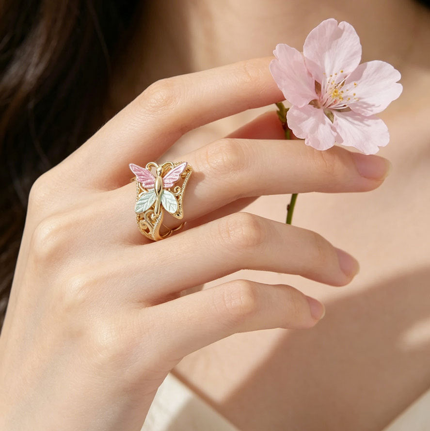Ins-style Sweet-and-cool Powder-blue Butterfly Ring – view 4