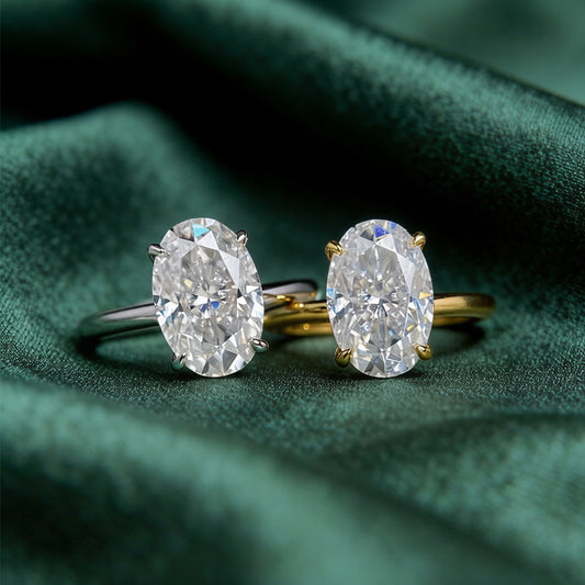 Oval Moissanite Ring In S925 Silver With 18K Gold Plating For Women