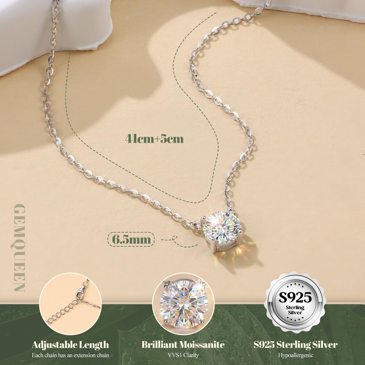 Moissanite Layered Choker Necklace – 925 Silver, White Gold Plated – view 3