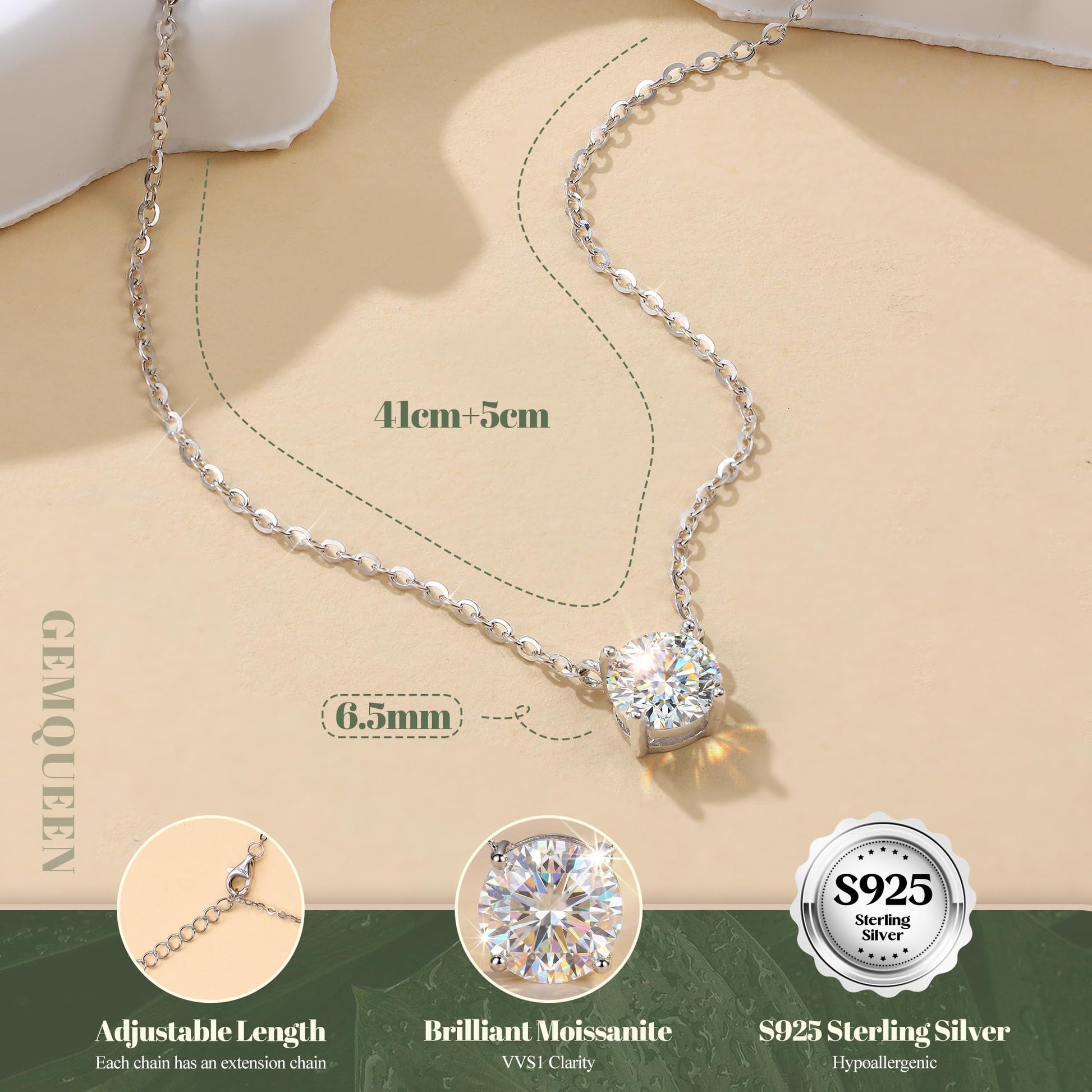 Moissanite Layered Choker Necklace – 925 Silver, White Gold Plated – view 3