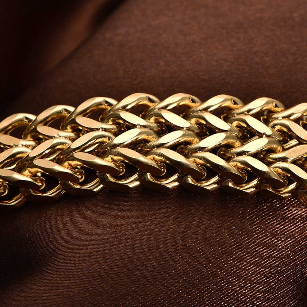 Double Layer Chain Bracelet – Gold Stainless Steel, Unisex – view 2