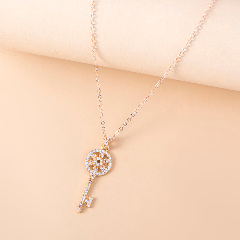 Gold Color Iced Out Crystal Key Pendant Necklace For Women – view 2