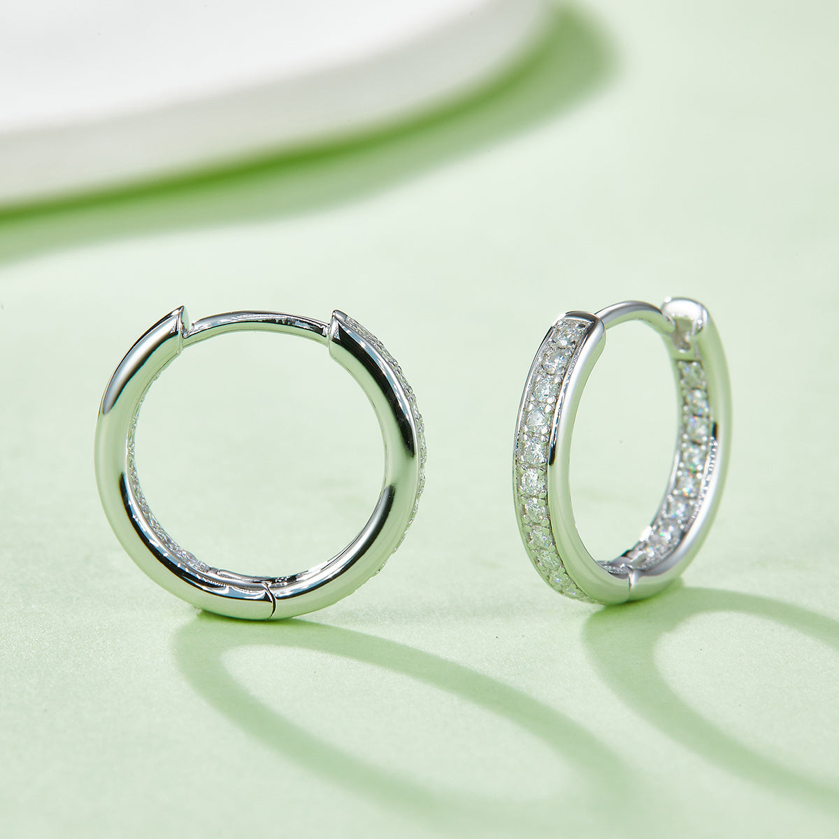 Moissanite Huggie Hoop Earrings 14.5mm – S925 Hypoallergenic – view 4