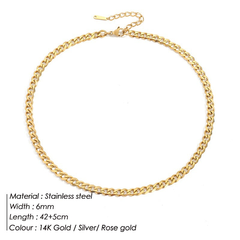 Stainless Steel Necklace 14K Gold Plated Cuban Chain Clavicle Chain – view 9