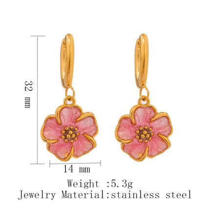 Stainless Steel Multi-colored Dripping Oil Flower Pendant Necklace Earrings – view 10