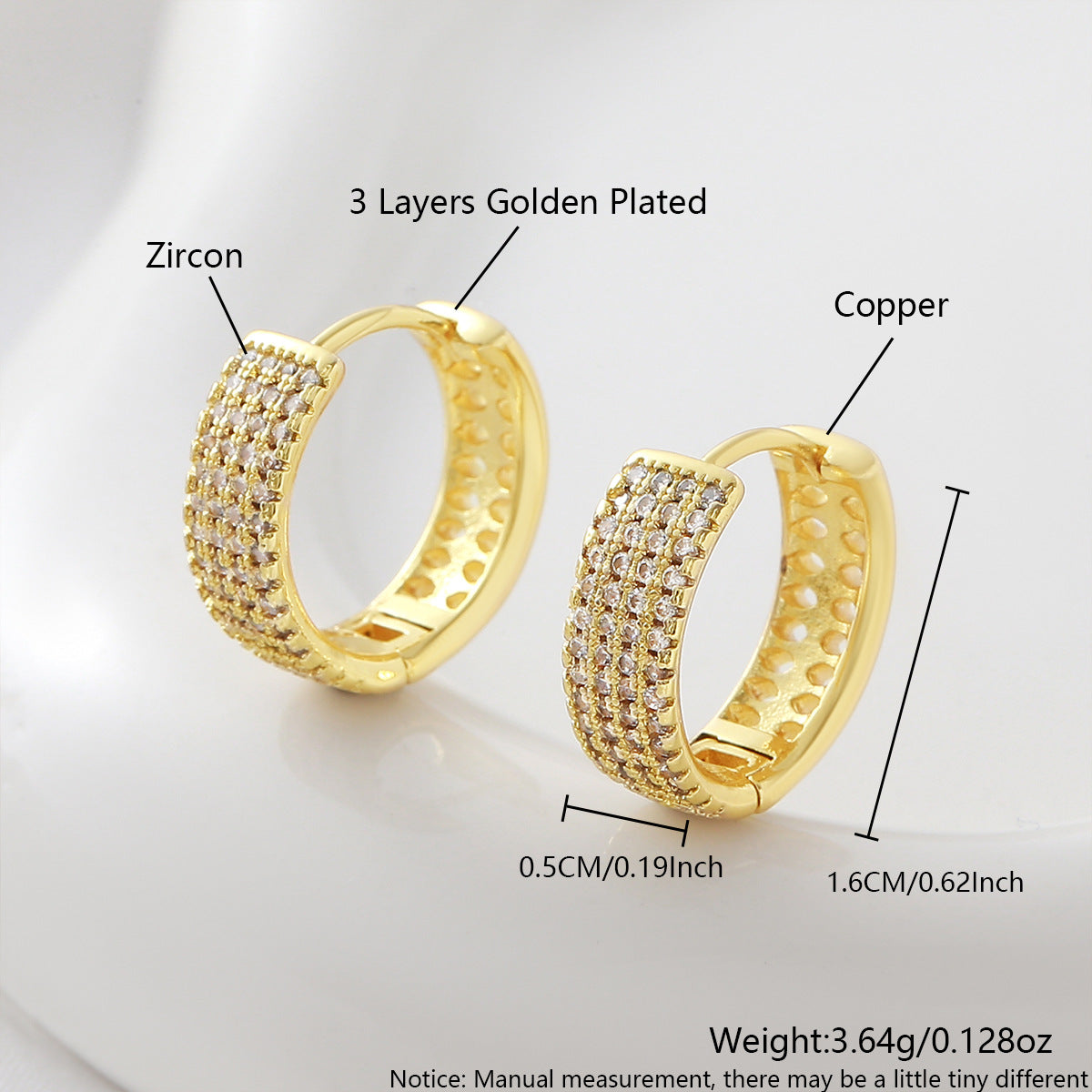 Geometric Wide Hoop Earrings – Gold Plated, Zircon Inlay – view 6