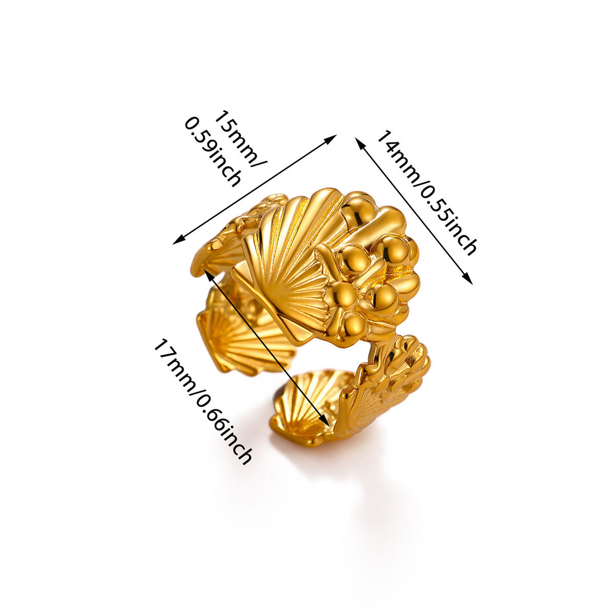 Sun Turtle Flower Retro Ring – 18K Gold Plated Steel – view 2