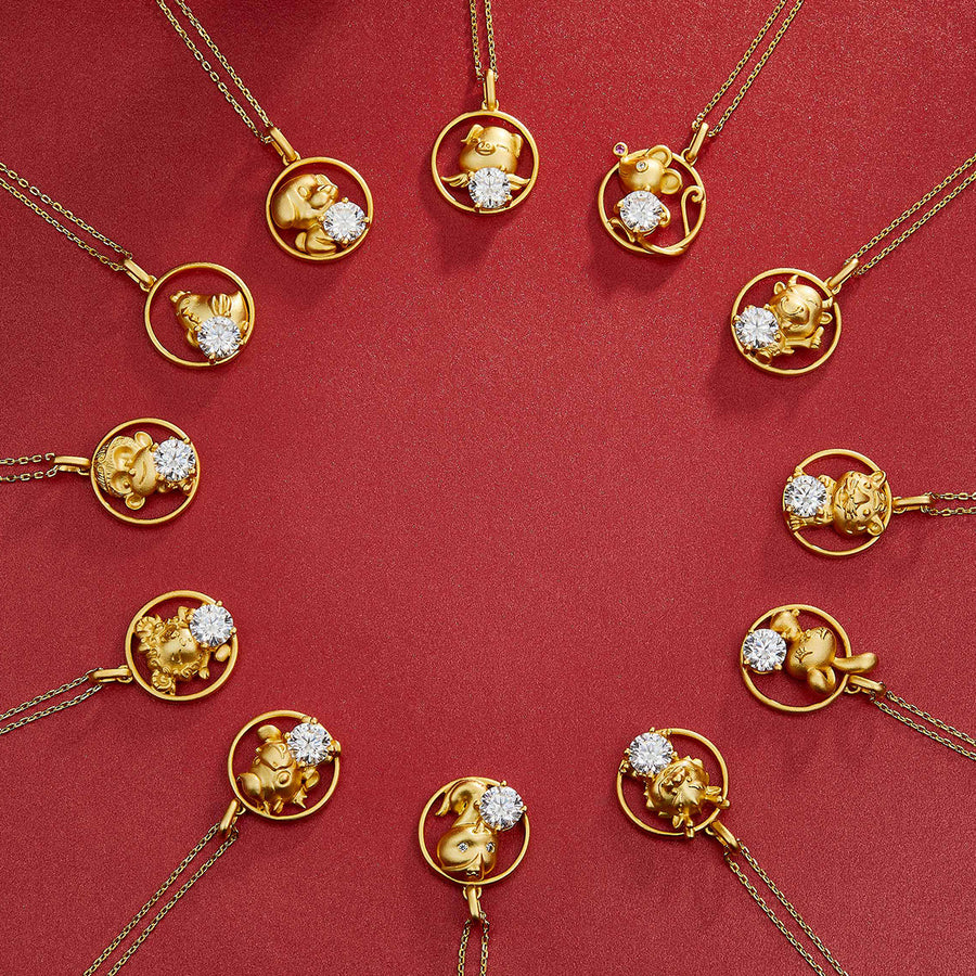 1ct moissanite Chinese zodiac pig necklace with gold-plated finish – view 7