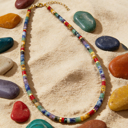 Seven-Chakra-Inspired Natural Stone Heishi Necklace – view 2