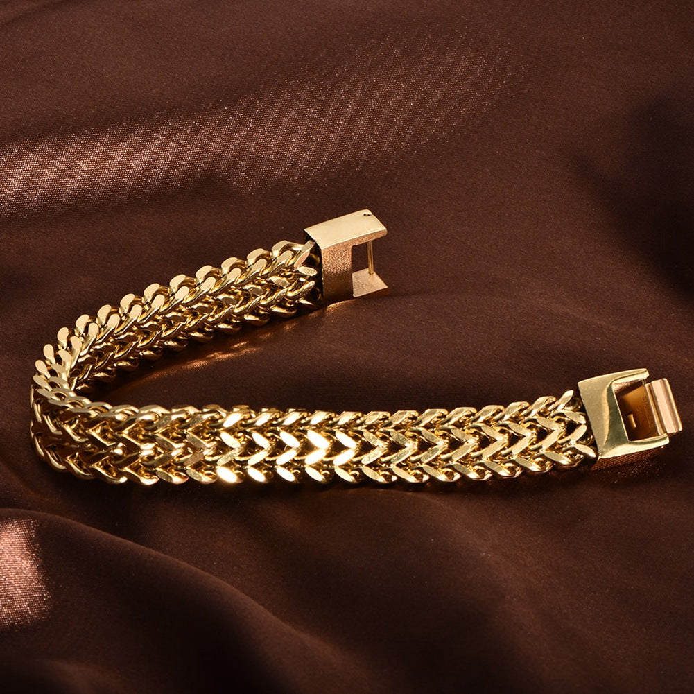 Double Layer Chain Bracelet – Gold Stainless Steel, Unisex – view 3