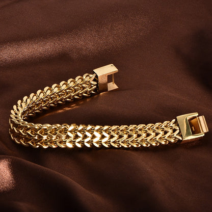 Double Layer Chain Bracelet – Gold Stainless Steel, Unisex – view 3