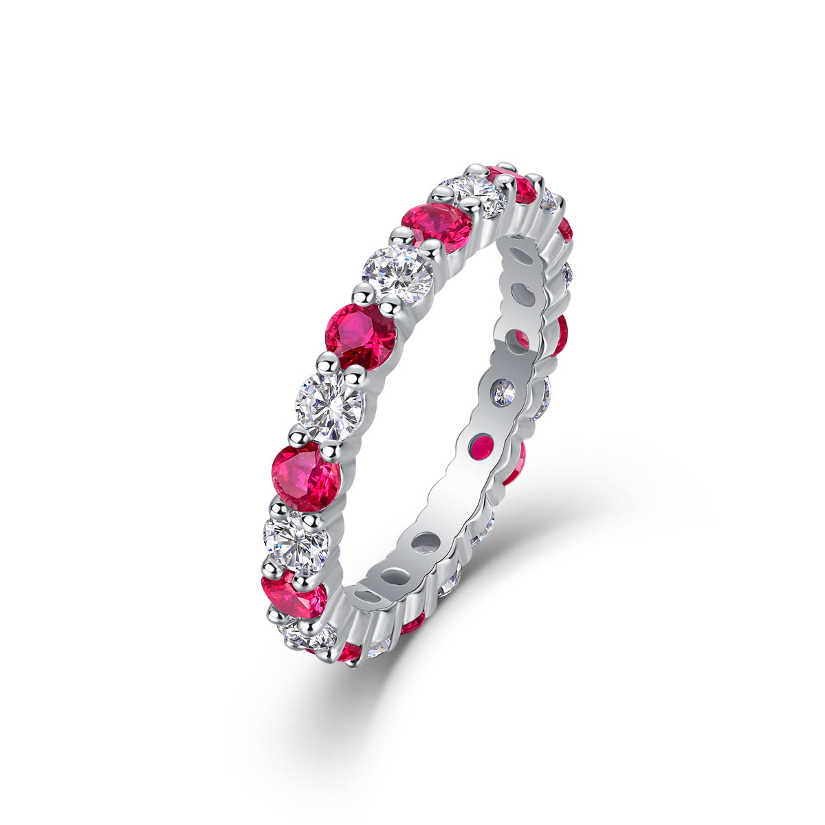 Synthetic Ruby Eternity Band Ring – S925 Platinum Plated