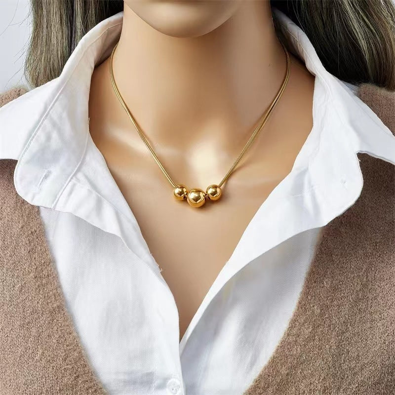 18K Gold Titanium Steel Metal Ball Necklace Vintage – view 8