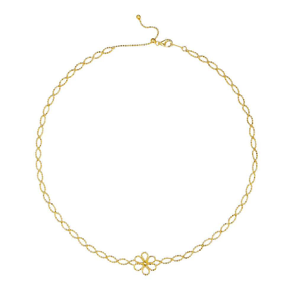 Hollow flower adjustable necklace in plated finish – view 2