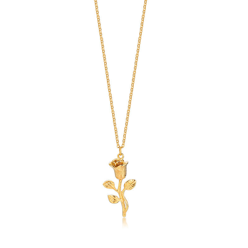 Gold Rose & Cross Pendant Necklace – Stainless Steel – view 7