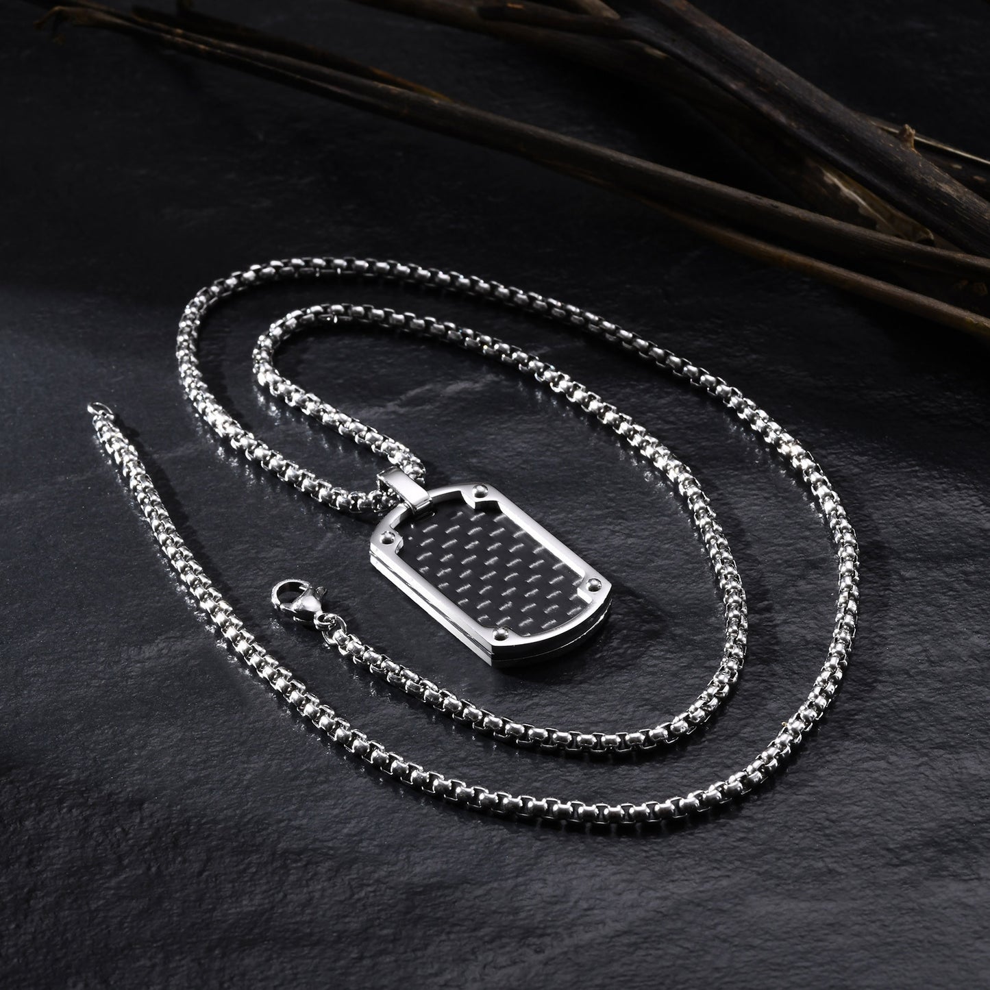 Mens Titanium Steel Carbon Fiber Military Dog Tag Blank Pendant Necklace – view 4