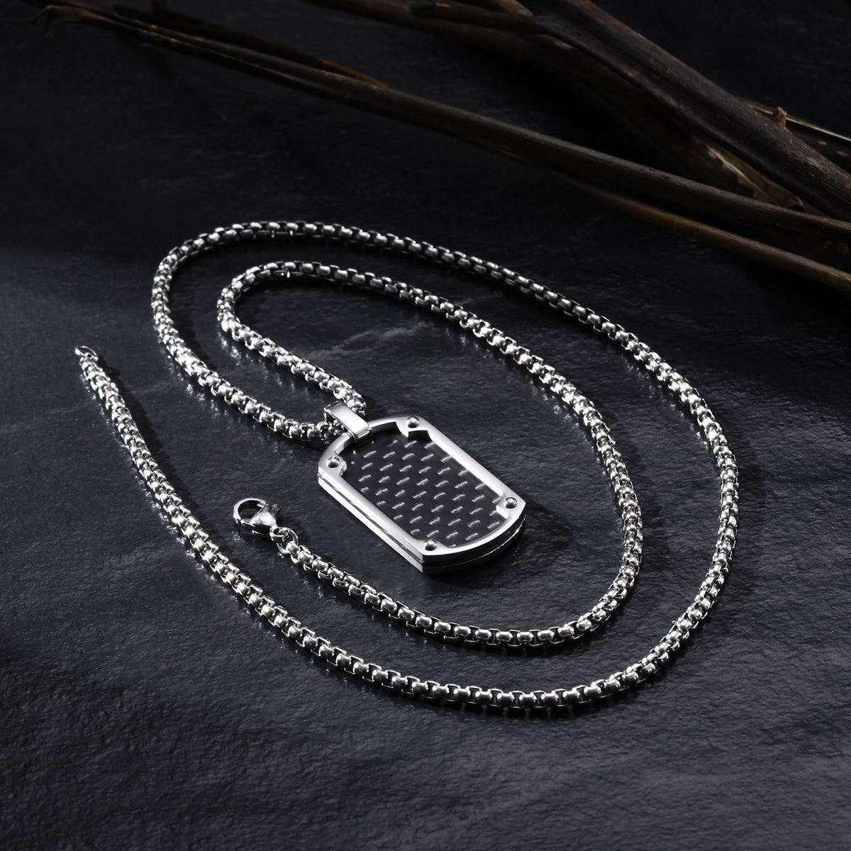 Mens Titanium Steel Carbon Fiber Military Dog Tag Blank Pendant Necklace – view 4