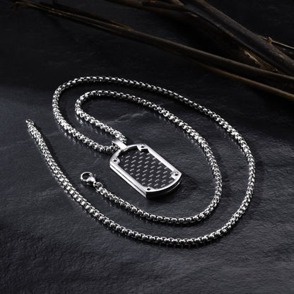Mens Titanium Steel Carbon Fiber Military Dog Tag Blank Pendant Necklace – view 4