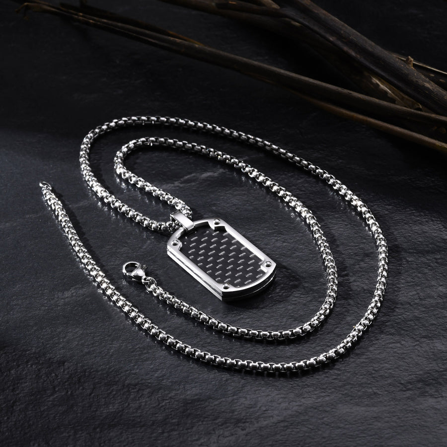 Mens Titanium Steel Carbon Fiber Military Dog Tag Blank Pendant Necklace – view 4