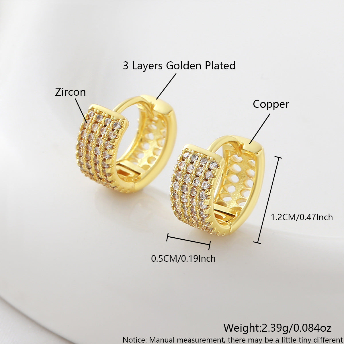Geometric Wide Hoop Earrings – Gold Plated, Zircon Inlay – view 5