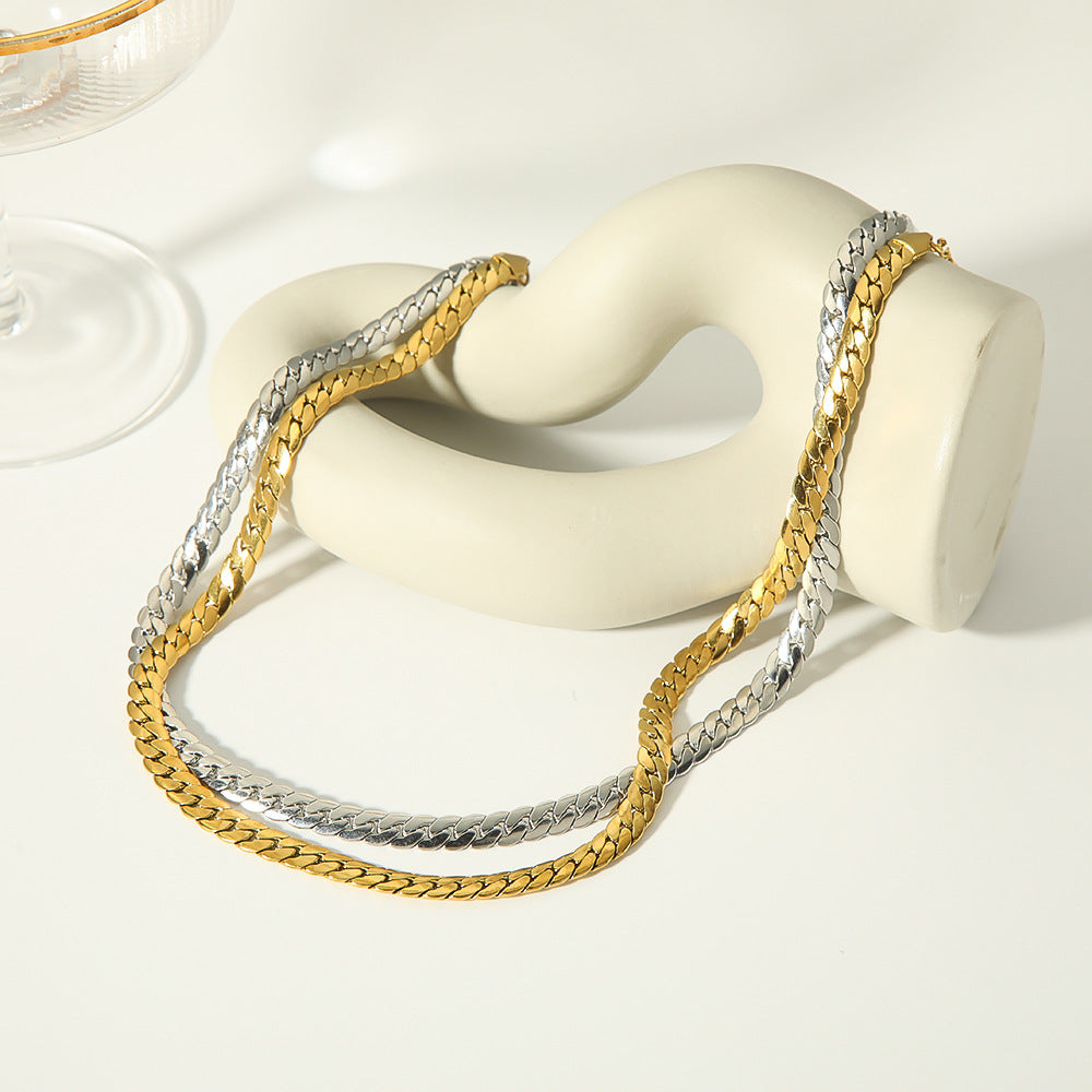 Retro Snake Bone Chain Necklace – 18K Gold Titanium Steel – view 2