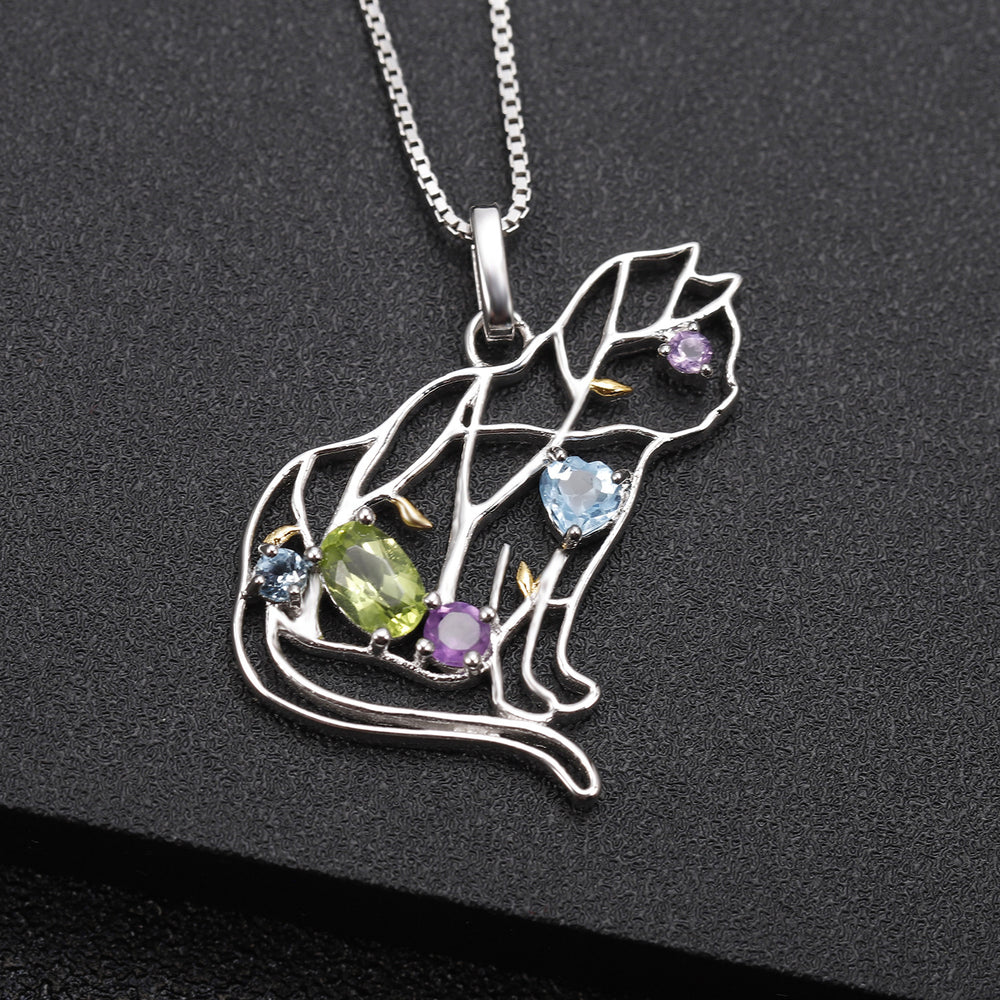 Geometric gemstone pendant necklace with silver-tone chain – view 3
