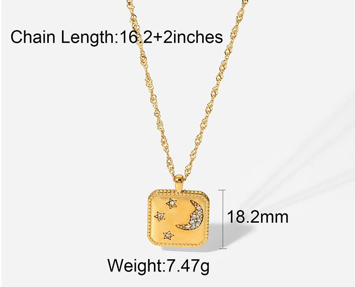Titanium Steel Necklace 18K Gold Plating Square Tag – view 7