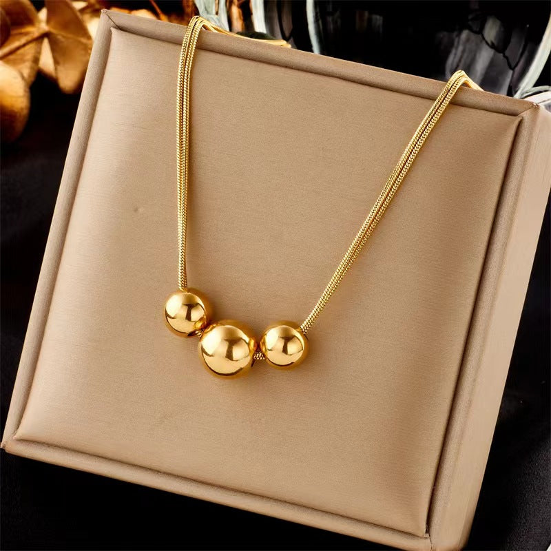 18K Gold Titanium Steel Metal Ball Necklace Vintage – view 10