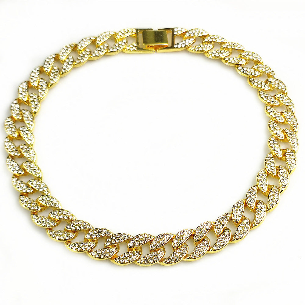18K Gold Necklace 15MM Flat Leaves Cuban Link Chain – view 2