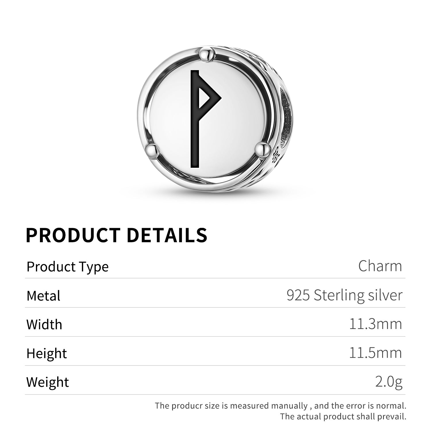 Norse Runes Wunjo Charm – 925 Sterling Silver – view 3