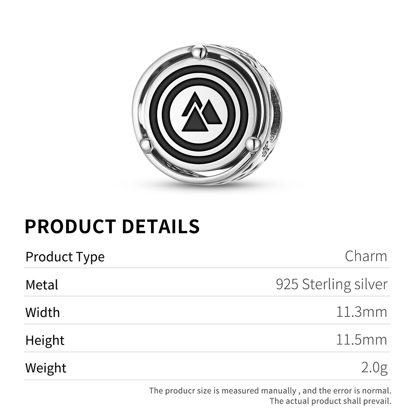 Norse Valknut Charm – 925 Sterling Silver – view 3