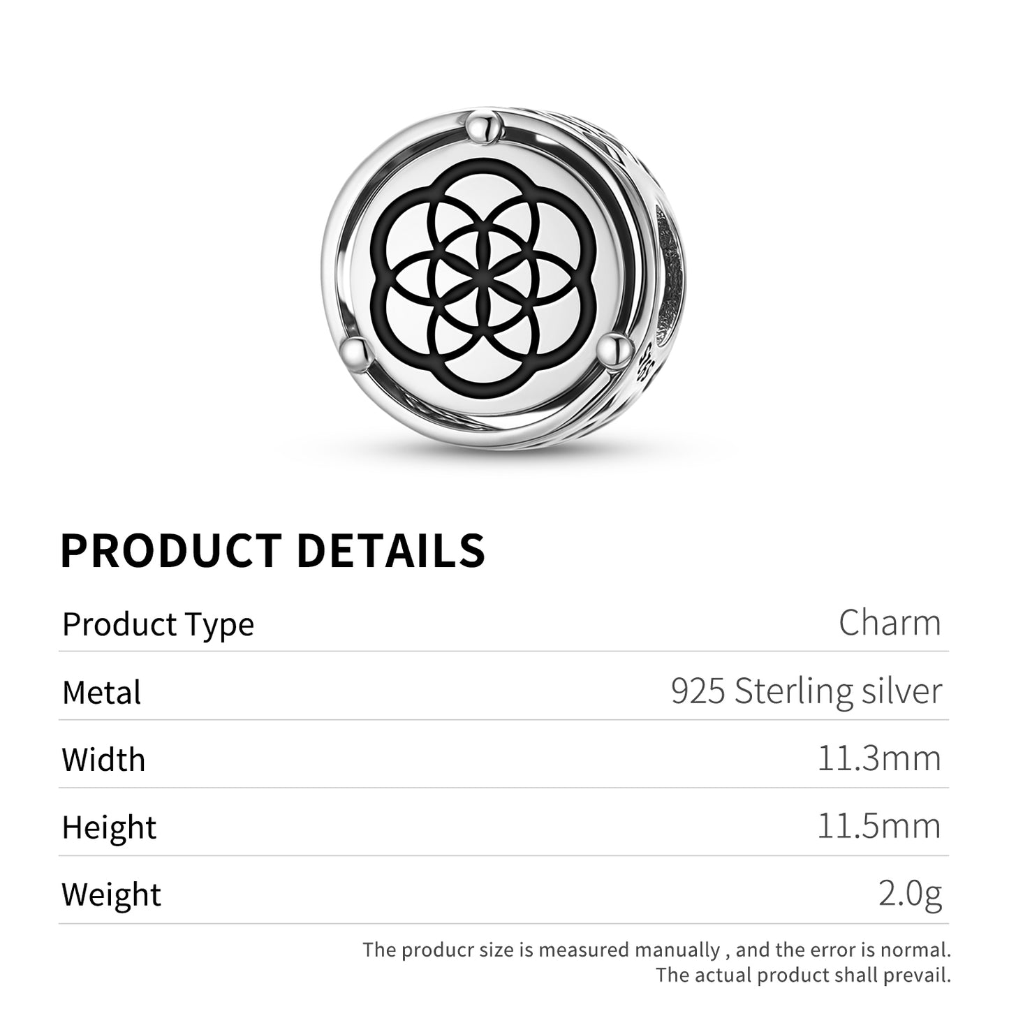 Sacred Geometry Seed Of Life Charm – 925 Sterling Silver – view 3