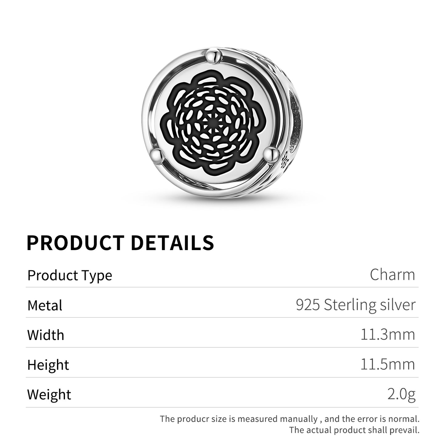 Flowers Chrysanthemum Charm – 925 Sterling Silver – view 3