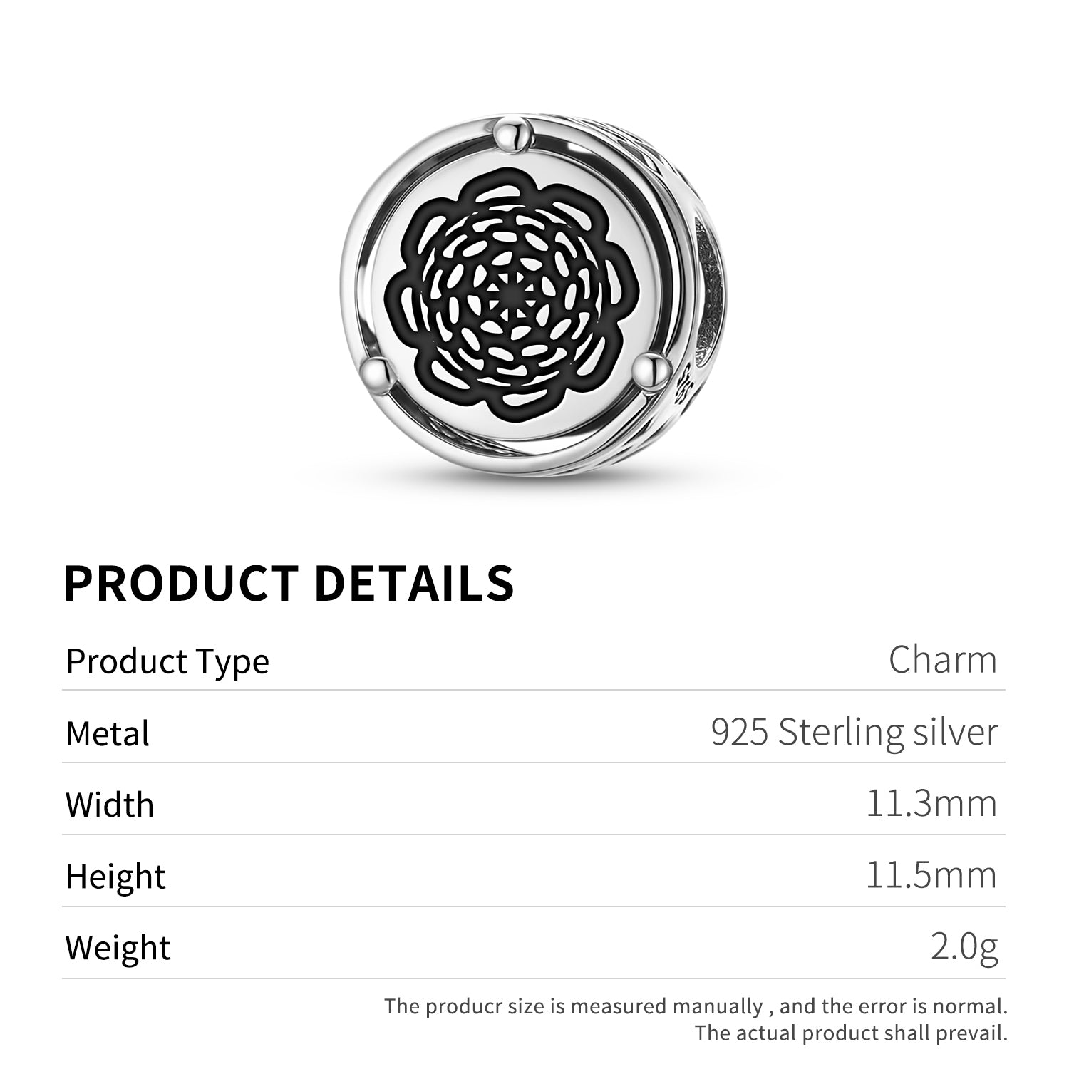 Flowers Chrysanthemum Charm – 925 Sterling Silver – view 3