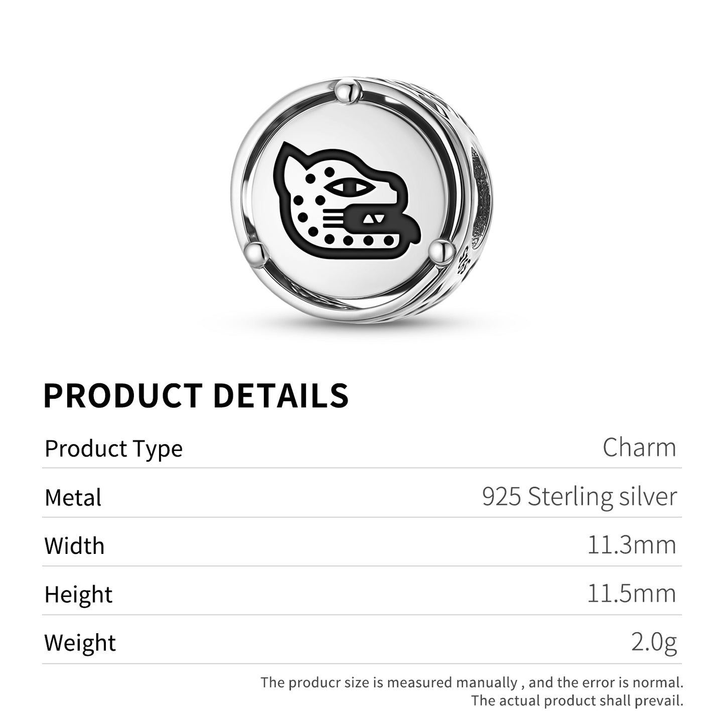 Aztec Ocelotl Charm – 925 Sterling Silver – view 3