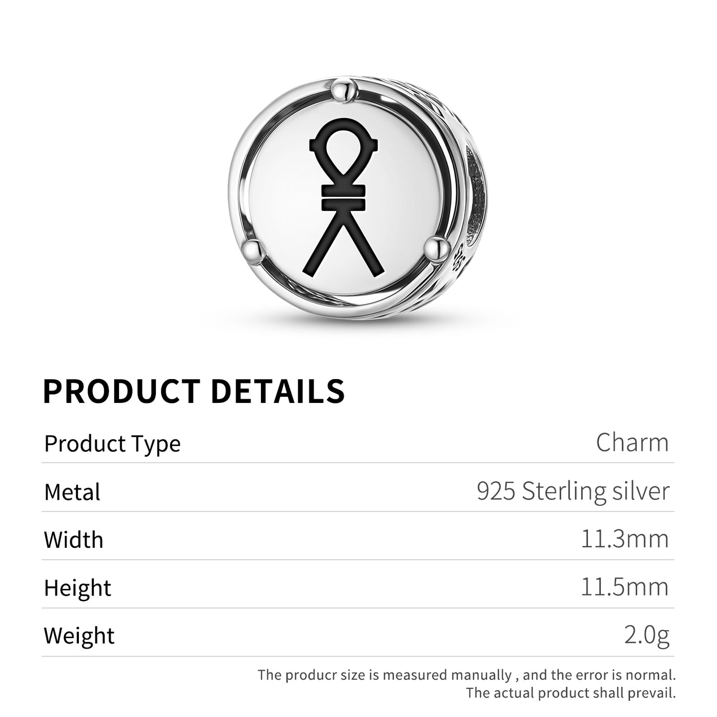 Egyptian Sa Charm – 925 Sterling Silver – view 3