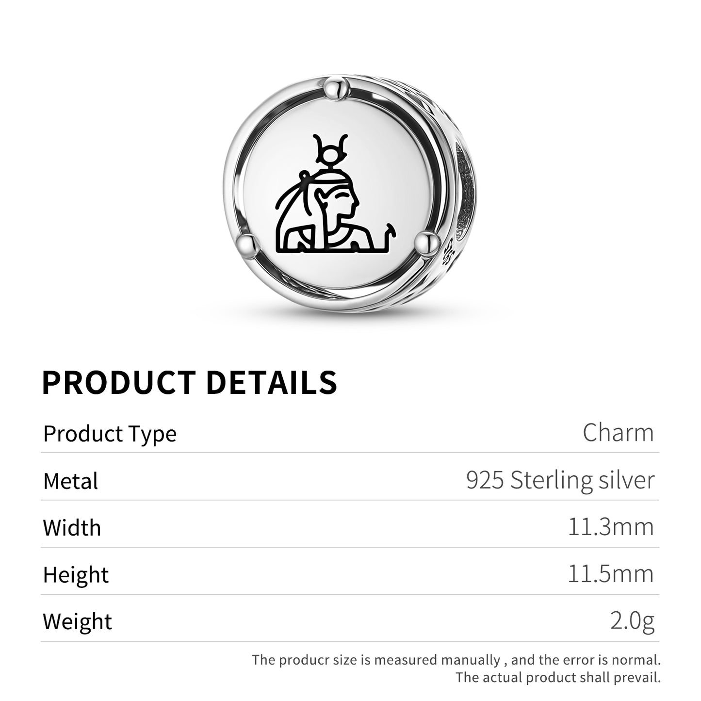 Egyptian Hathor Charm – 925 Sterling Silver – view 3