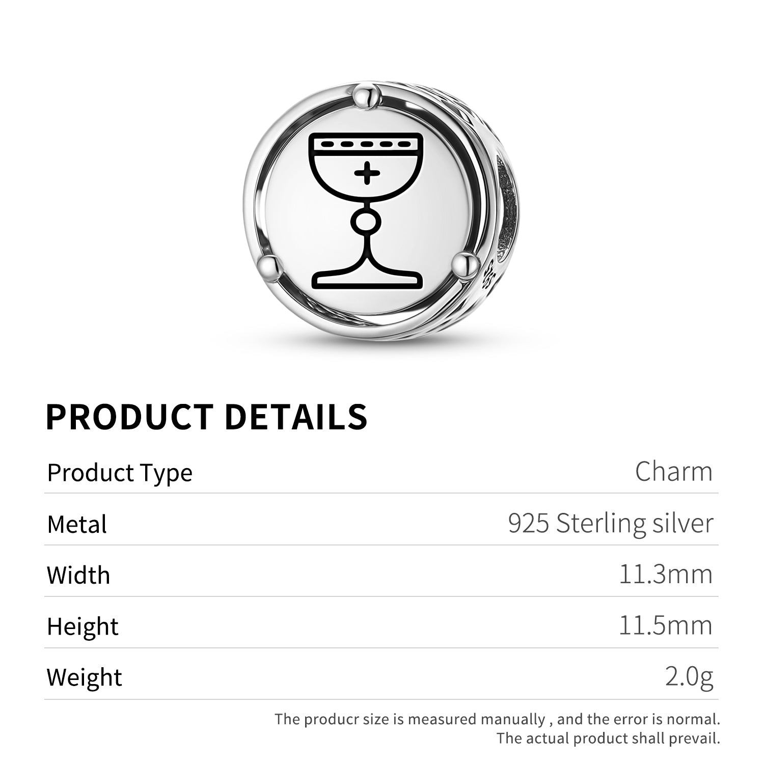 Templar Holy Grail Charm – 925 Sterling Silver – view 3