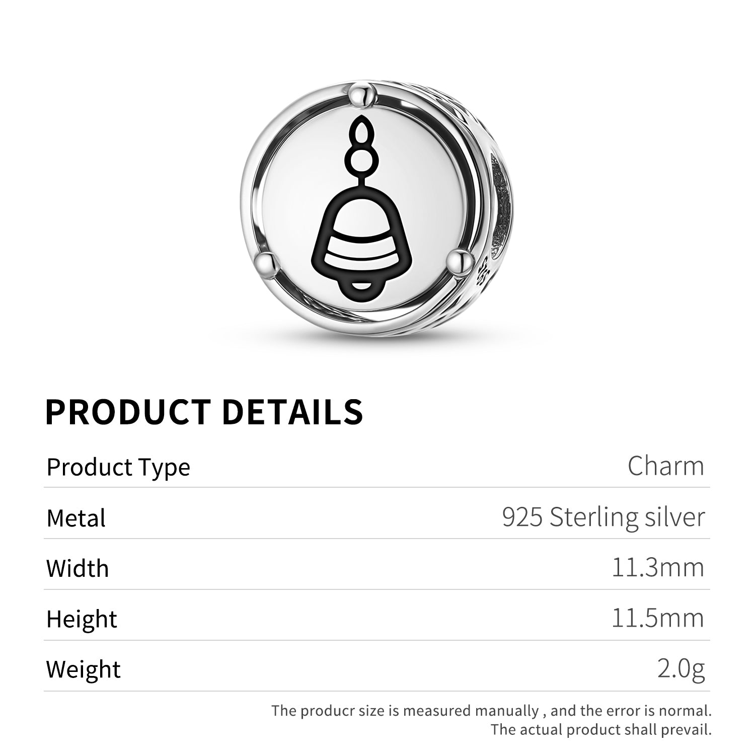 Hindu Ghanta Charm – 925 Sterling Silver – view 3