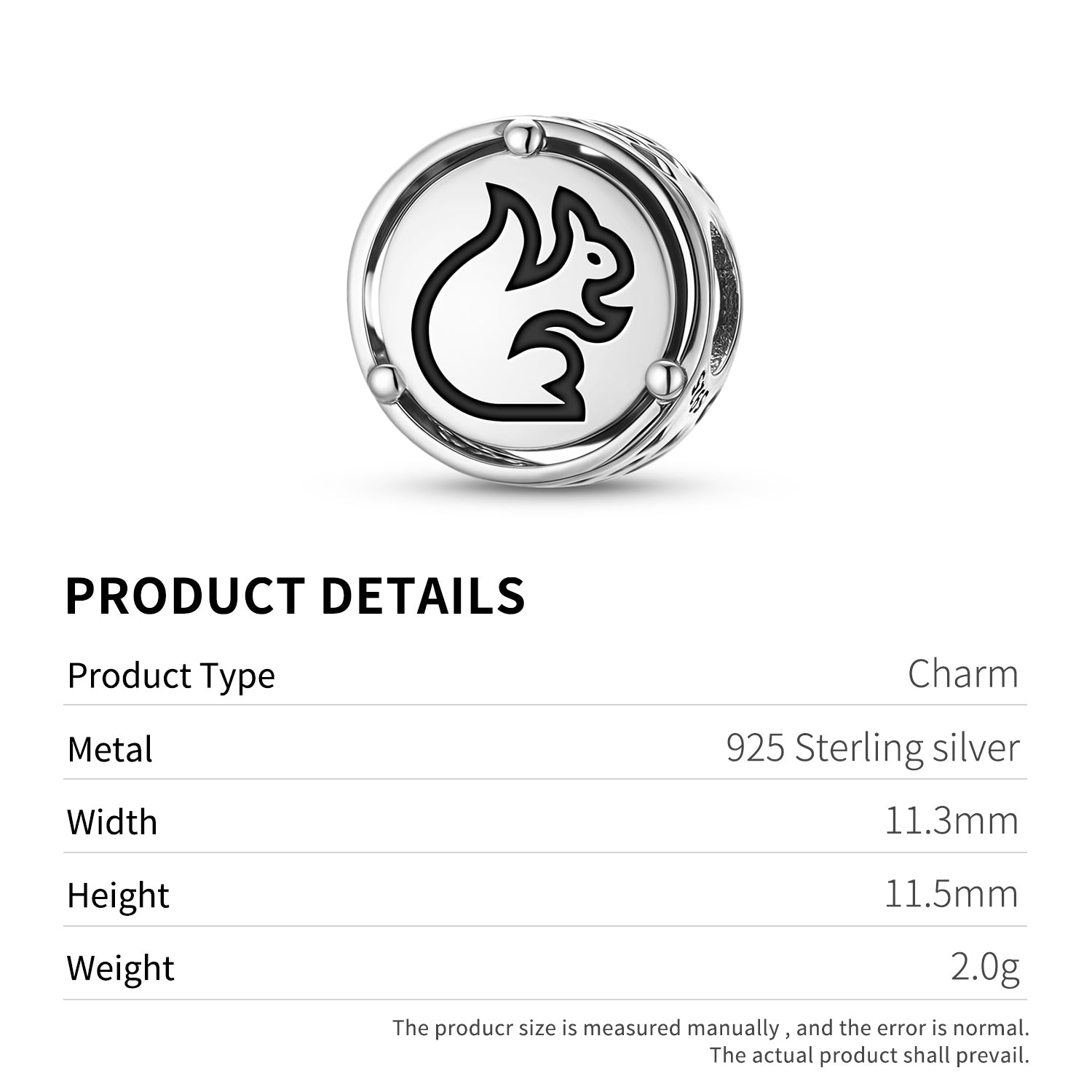 Animal SQUIRREL Charm – 925 Sterling Silver – view 3