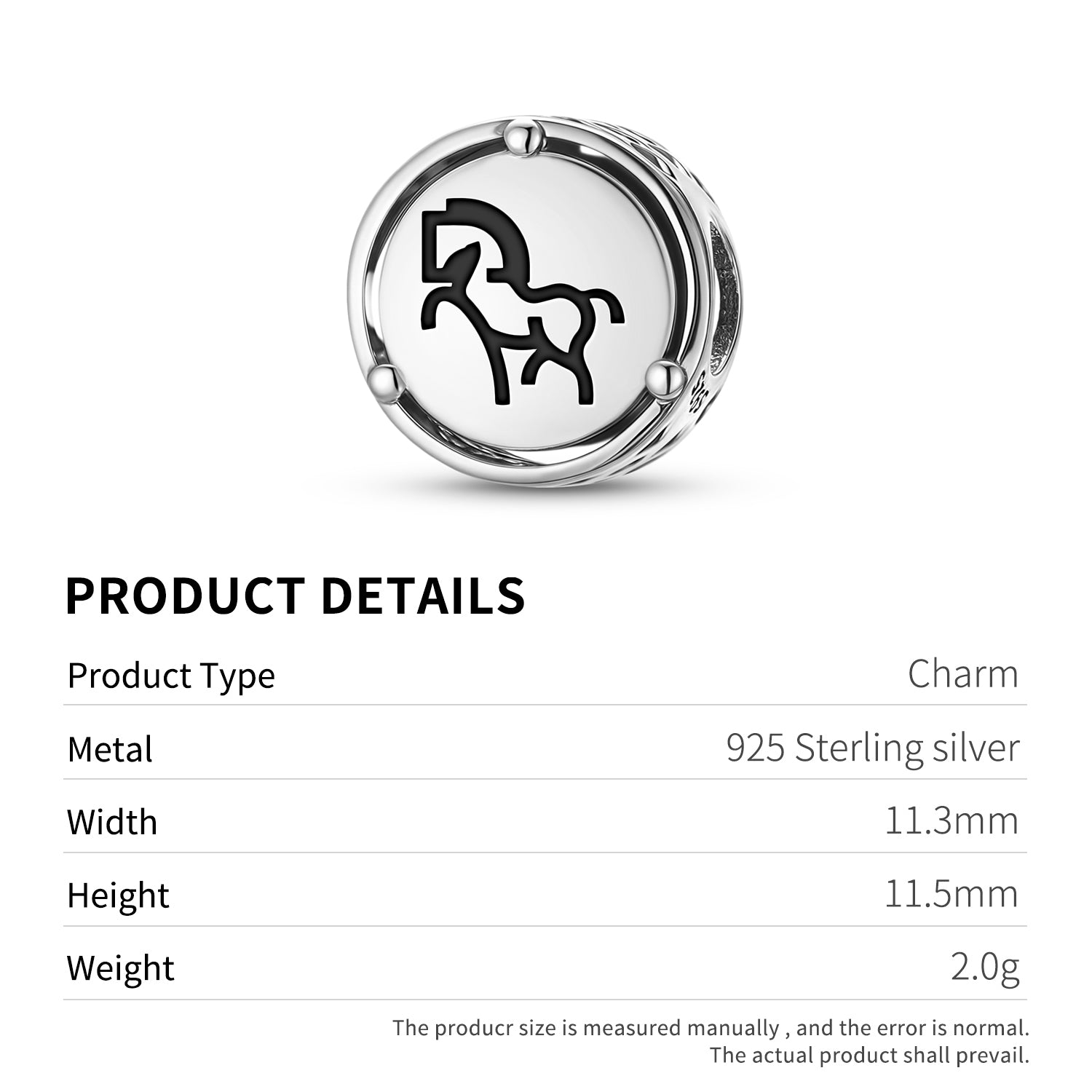 Animal HORSE Charm – 925 Sterling Silver – view 3
