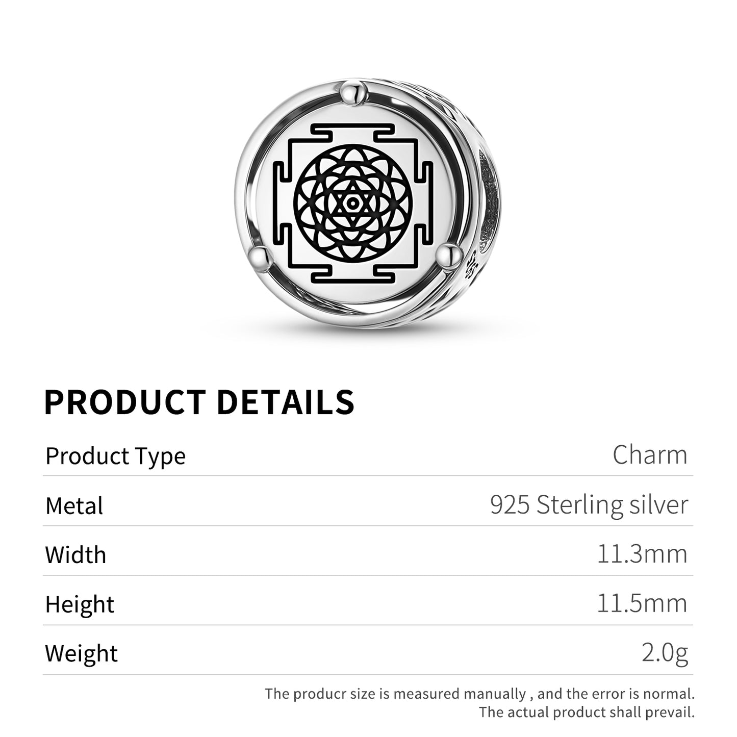 Yantra Surya Yantra Charm – 925 Sterling Silver – view 3