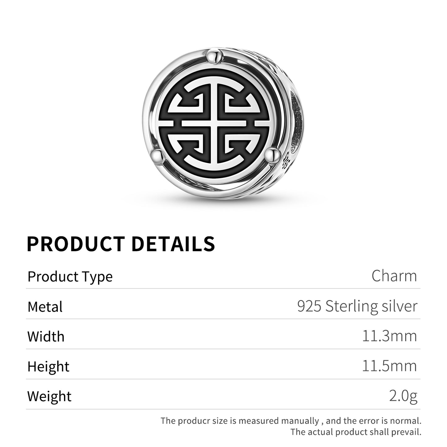 Chinese Fu – Prosperity Charm – 925 Sterling Silver – view 3