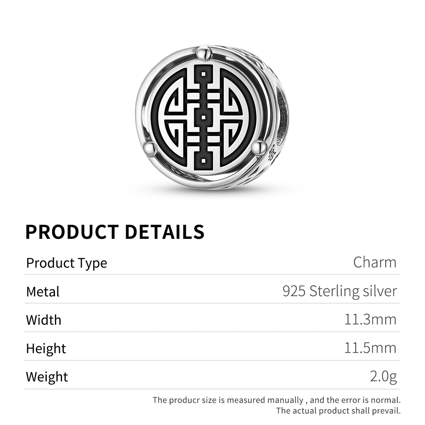 Chinese Xi – Happiness Charm – 925 Sterling Silver – view 3