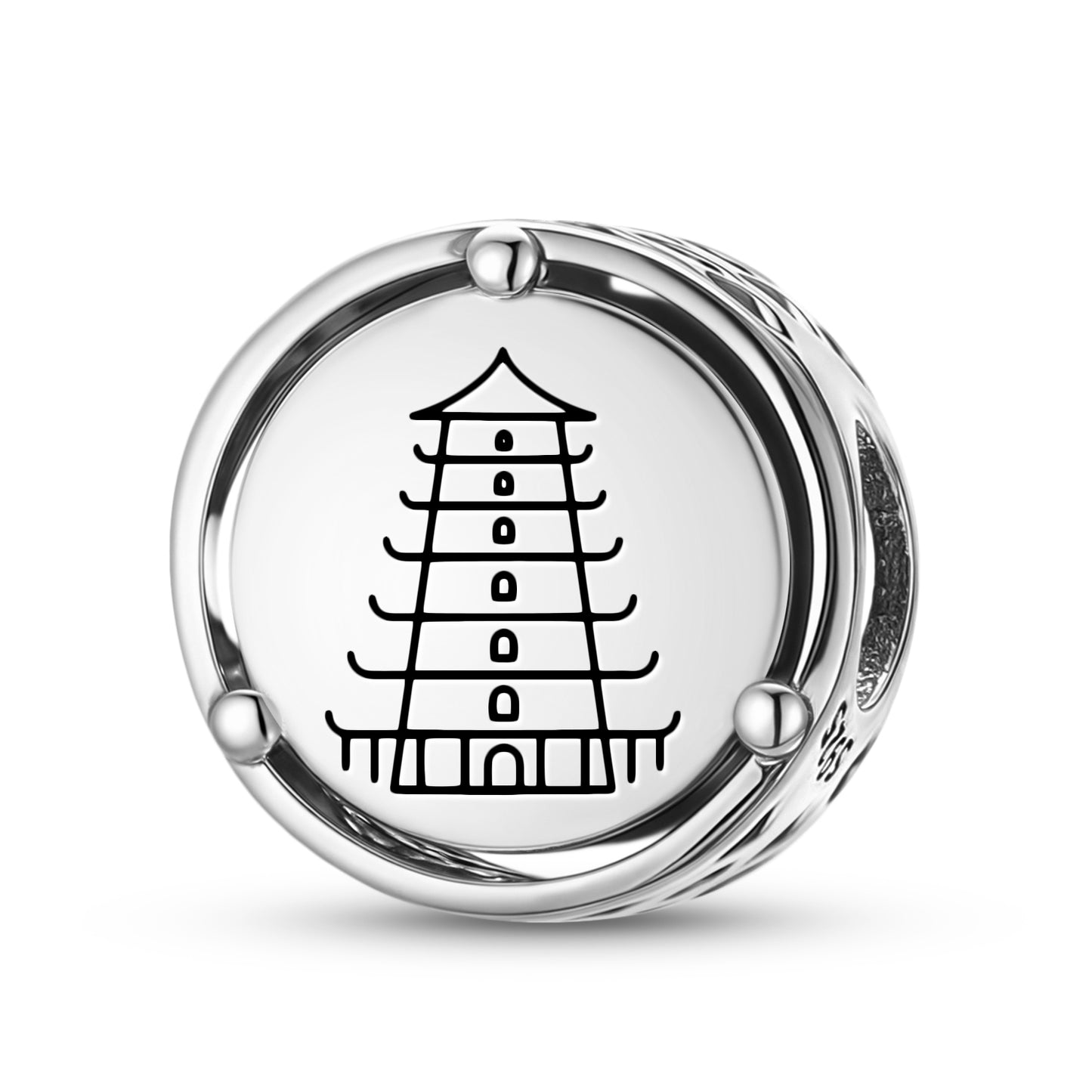 Geomantic Omen Pagoda Tower Charm – 925 Sterling Silver