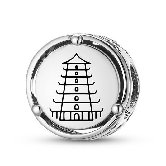 Geomantic Omen Pagoda Tower Charm – 925 Sterling Silver