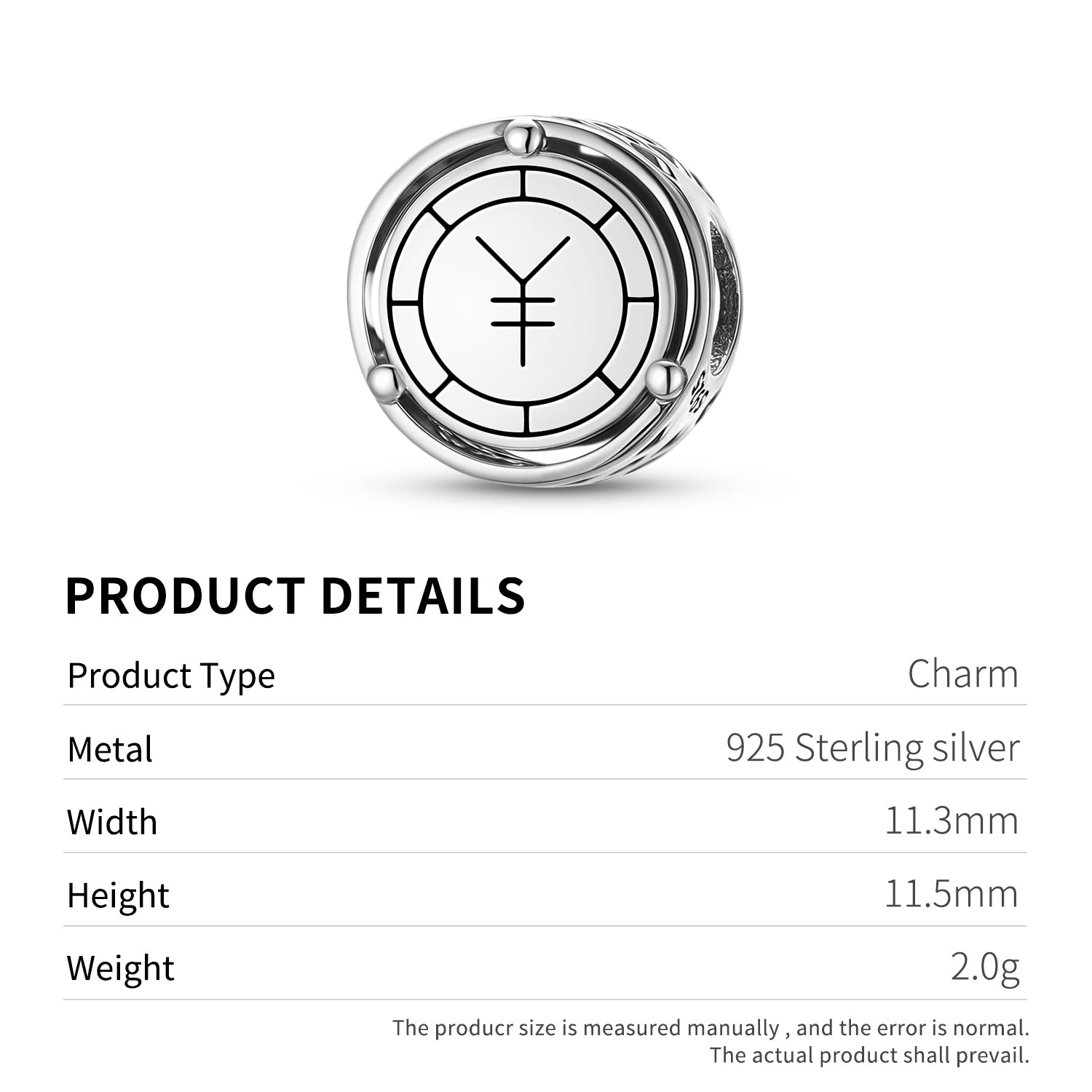 Geomantic Omen Chinese Coin Charm – 925 Sterling Silver – view 3