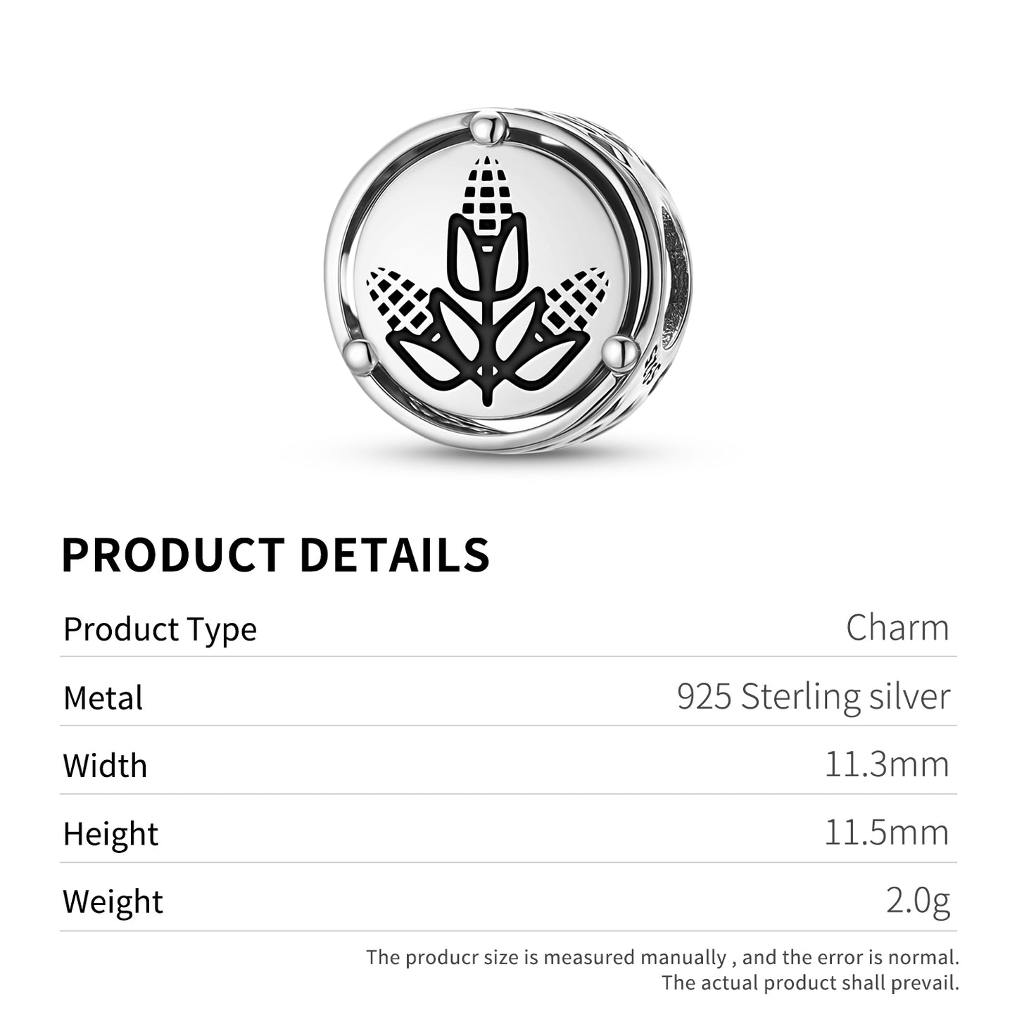 Freemasonry Sheaf Of Corn Charm – 925 Sterling Silver – view 3