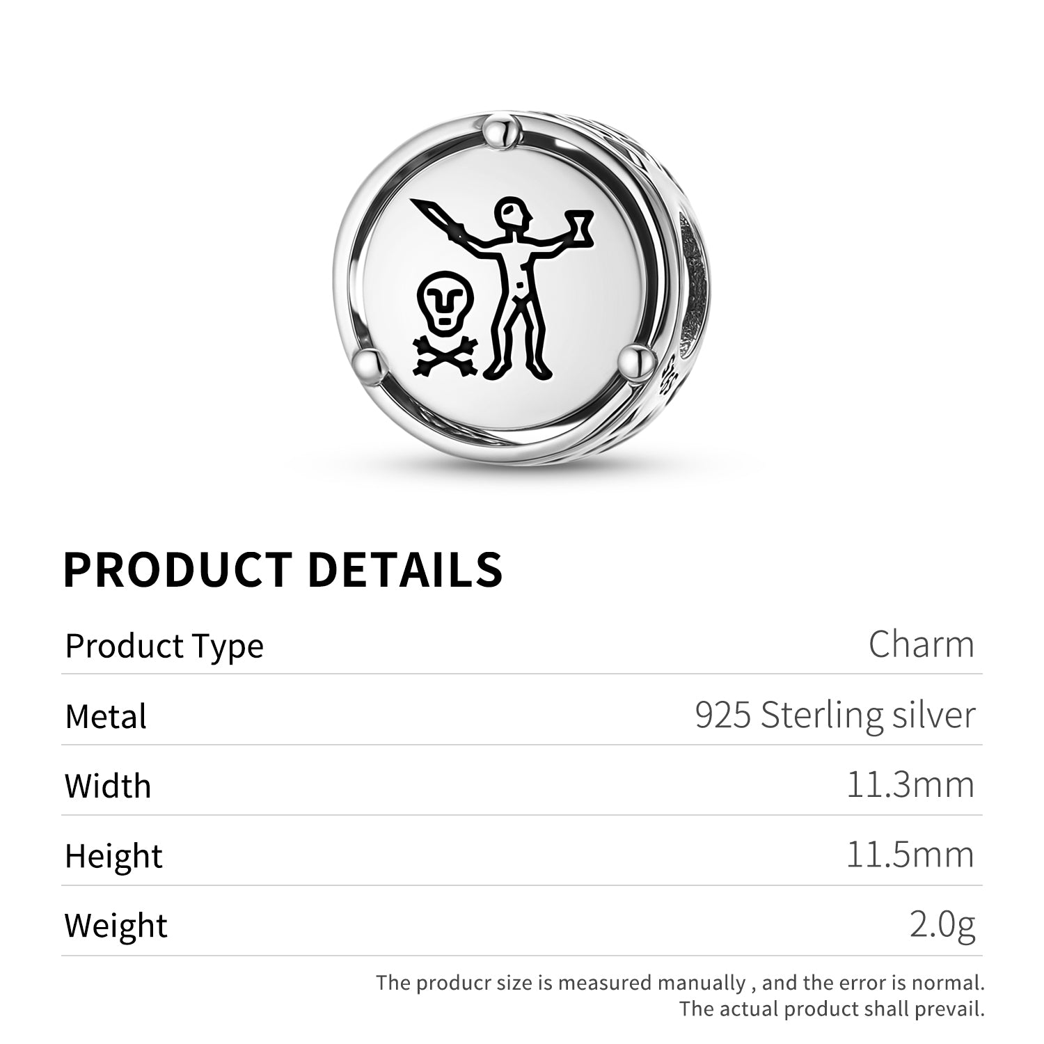 Jolly Roger Pirate Flags Captain Charm – 925 Sterling Silver – view 3